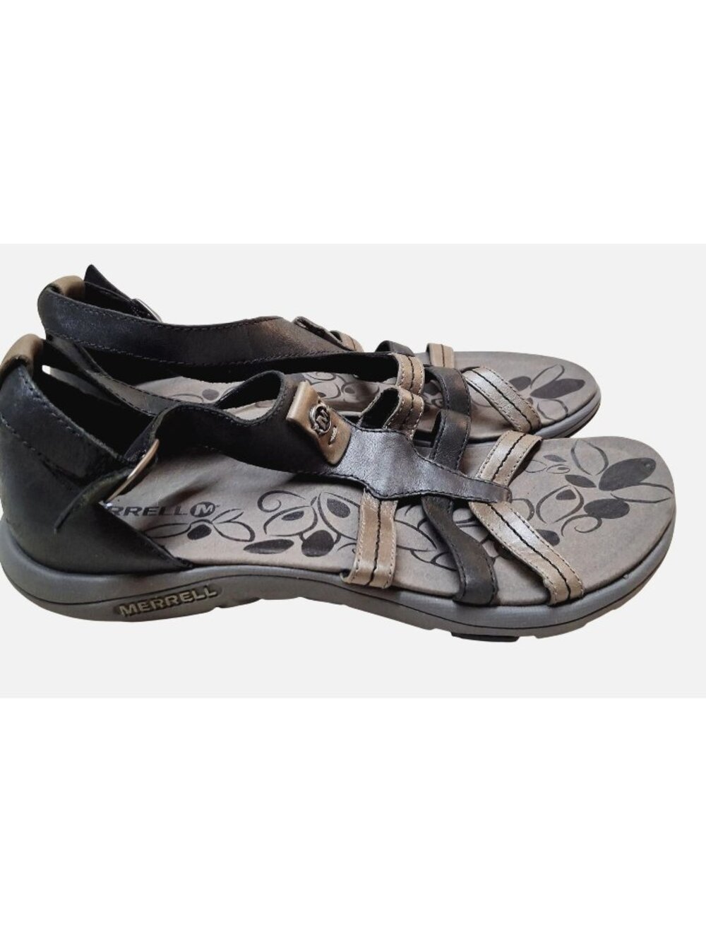Merrell Womens Black & Brown Leather Sandals US 7 EU 38 Adjustable Straps Select